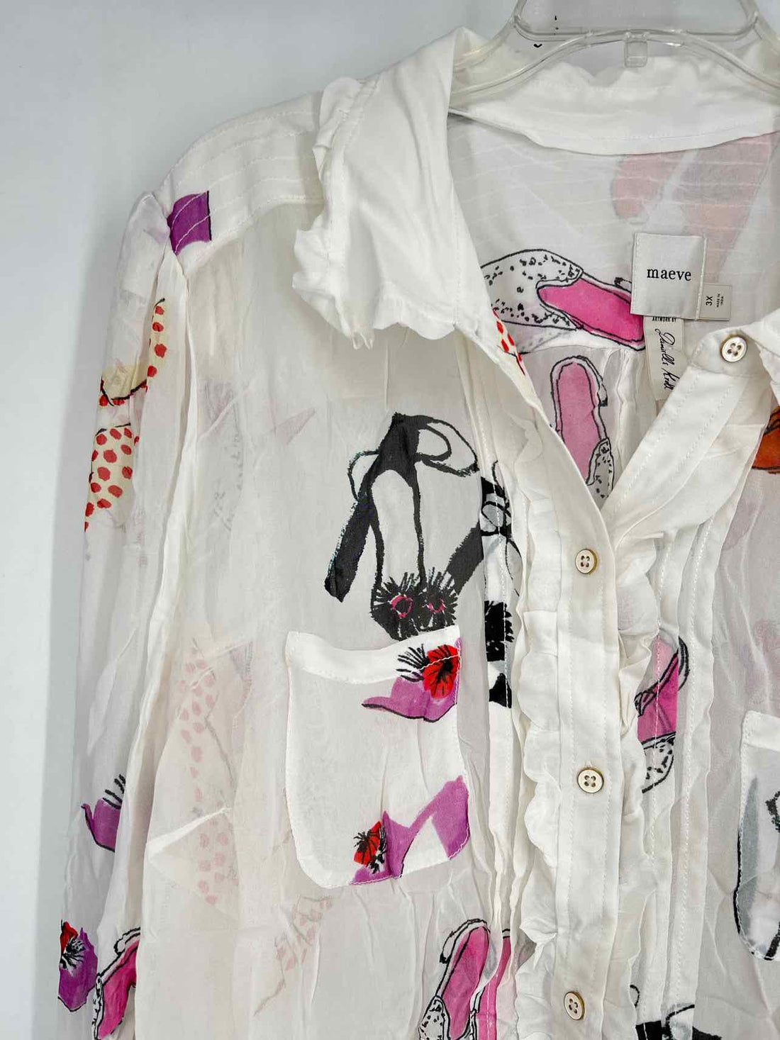 Maeve Size 3X White Print Long Sleeve Top/Blouse