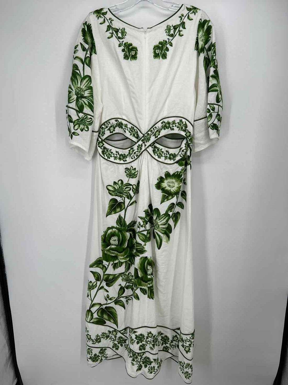 Farm Rio Size L White & Green Print Dress