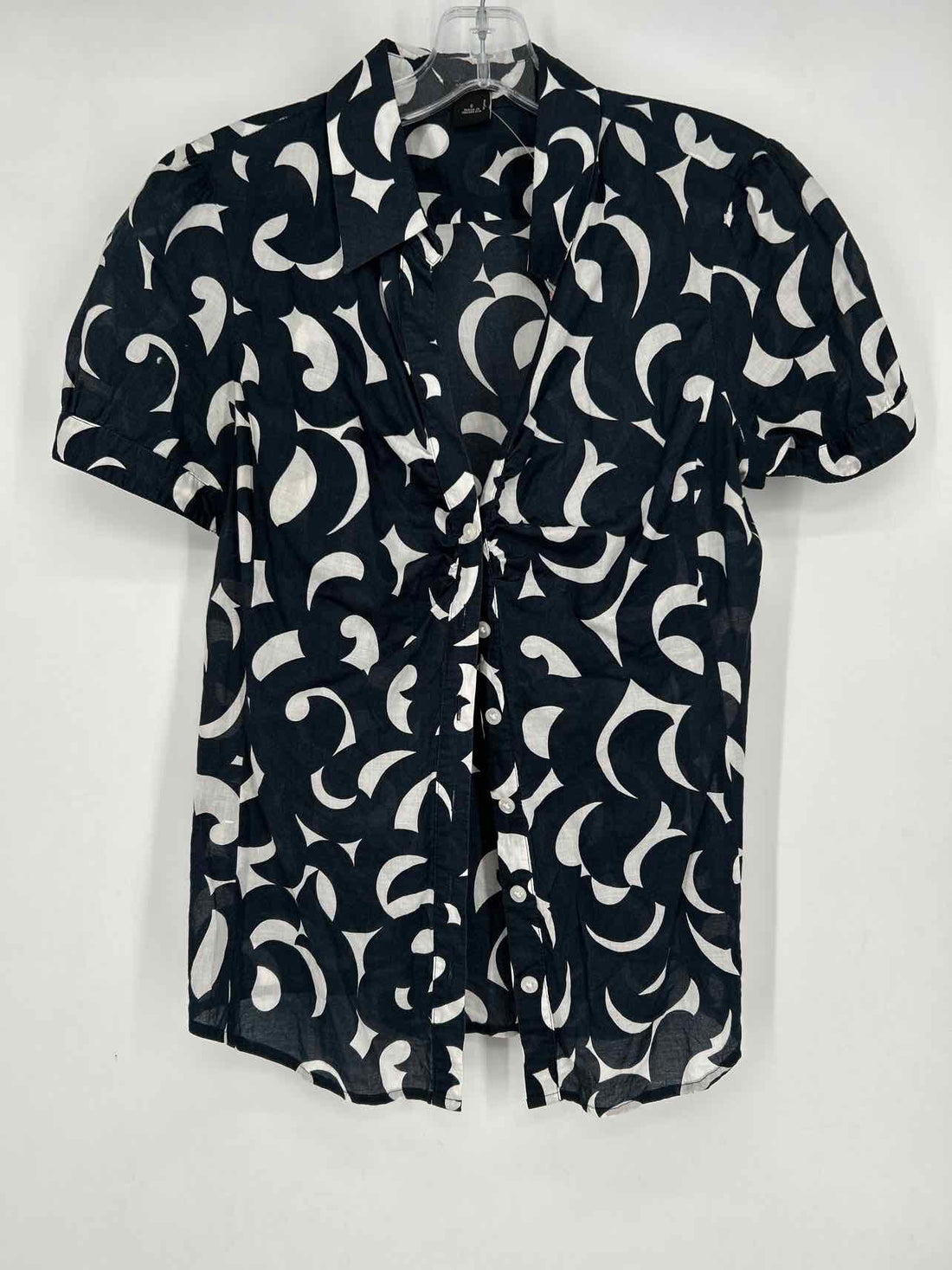 Ann Taylor Size 6 Dark Navy & White Short Sleeve