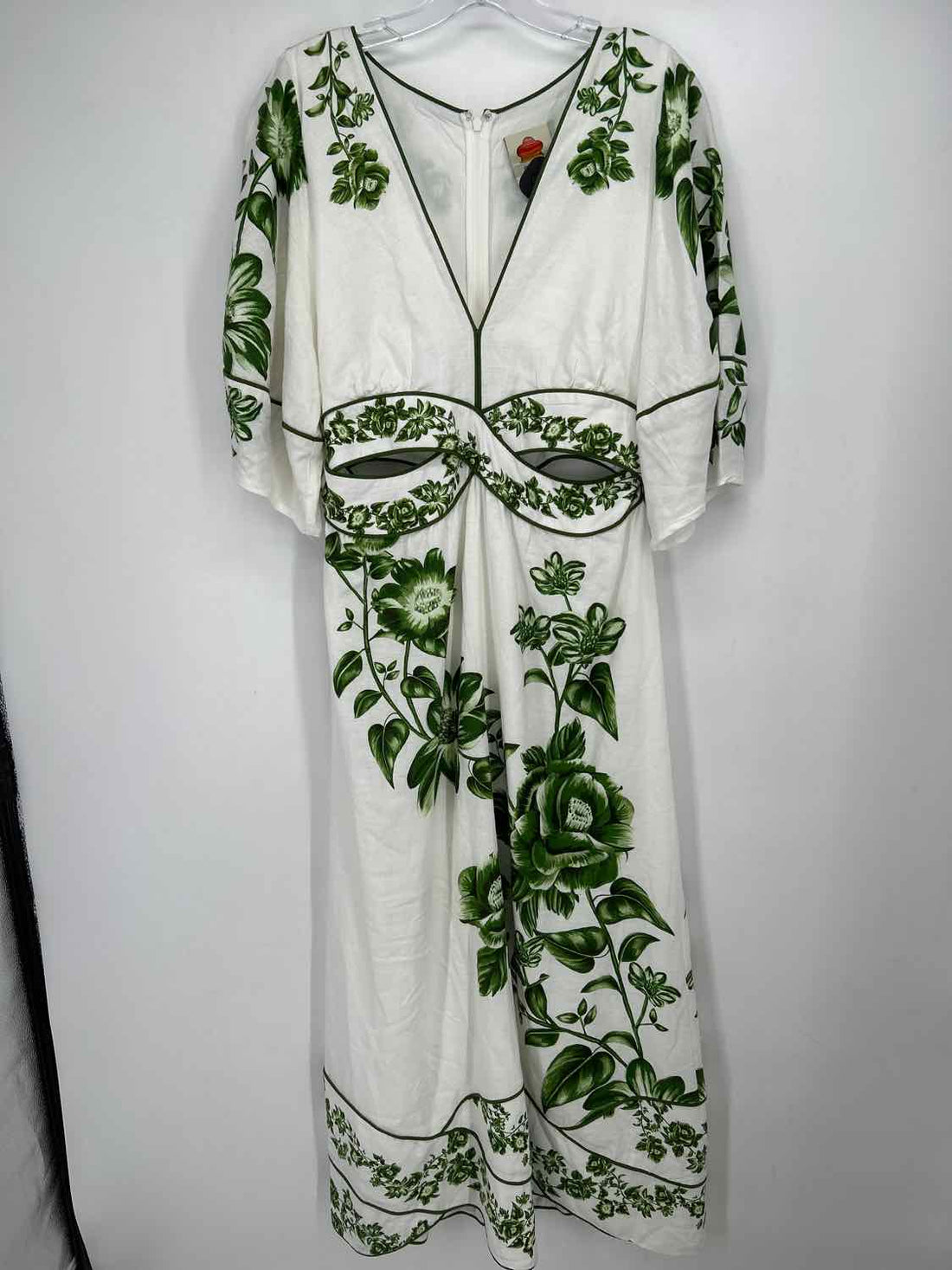Farm Rio Size L White & Green Print Dress