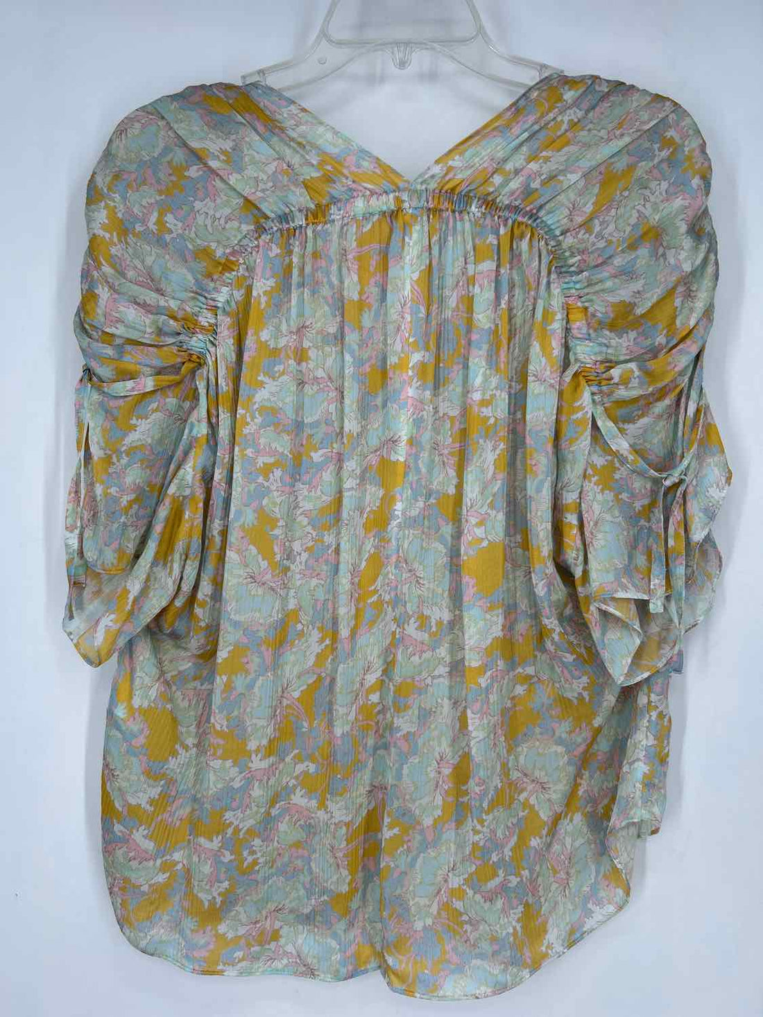 Vince Size M Mustard Floral Silk Short Sleeve