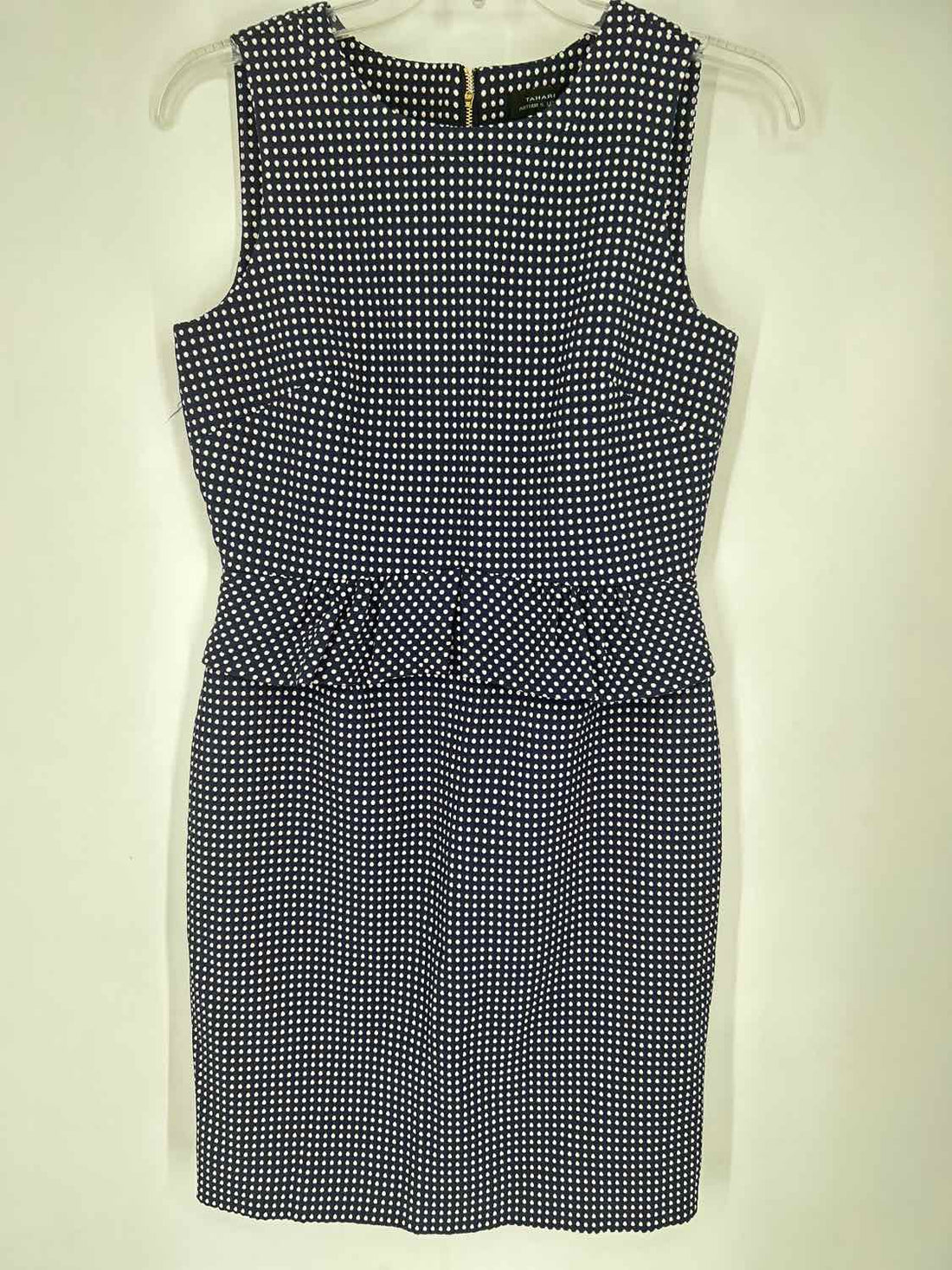 Tahari Arthur S. Levine Size 10 Navy & White Polkadot Sleeveless Dress