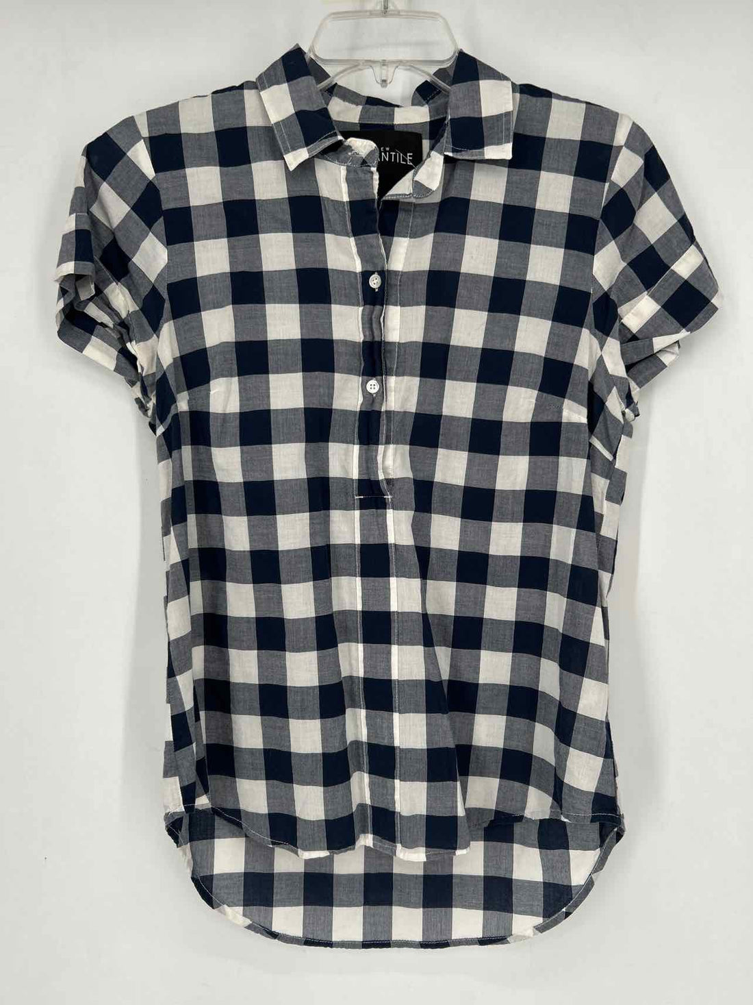 J Crew Size S Navy & White Checkered Short Sleeve