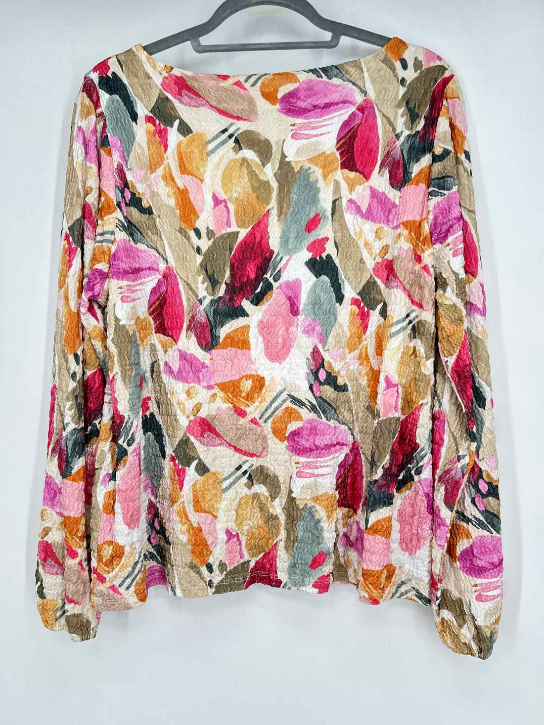 Chicos Size 2/L Olive & Mustard Print Long Sleeve