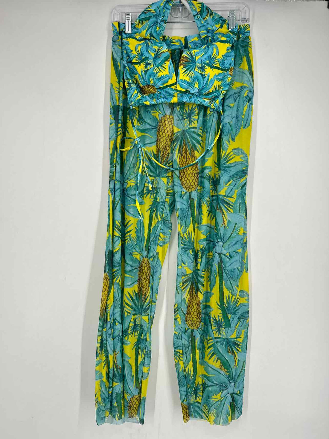 No Brand Name Size L Yellow & Blue Print Swimsuit 2 Piece