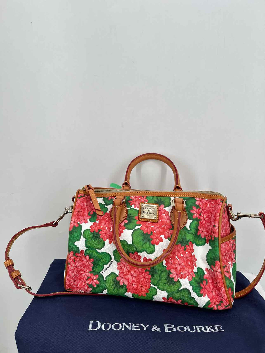 Dooney & Bourke Red & Green Floral Leather Pre Owned Satchel