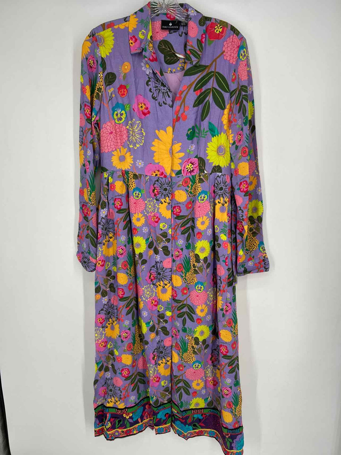 Emily Lovelock Size S Purple Floral Long Sleeve Dress