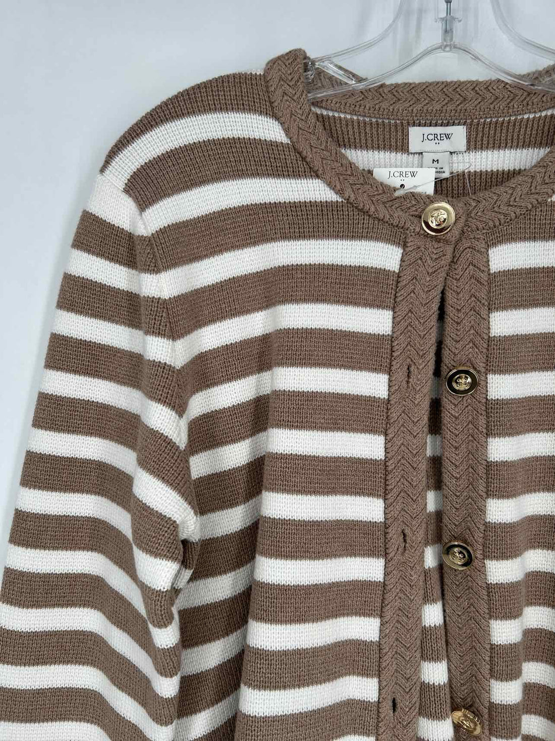 J Crew Size M Taupe & White Striped NWT Cardigan
