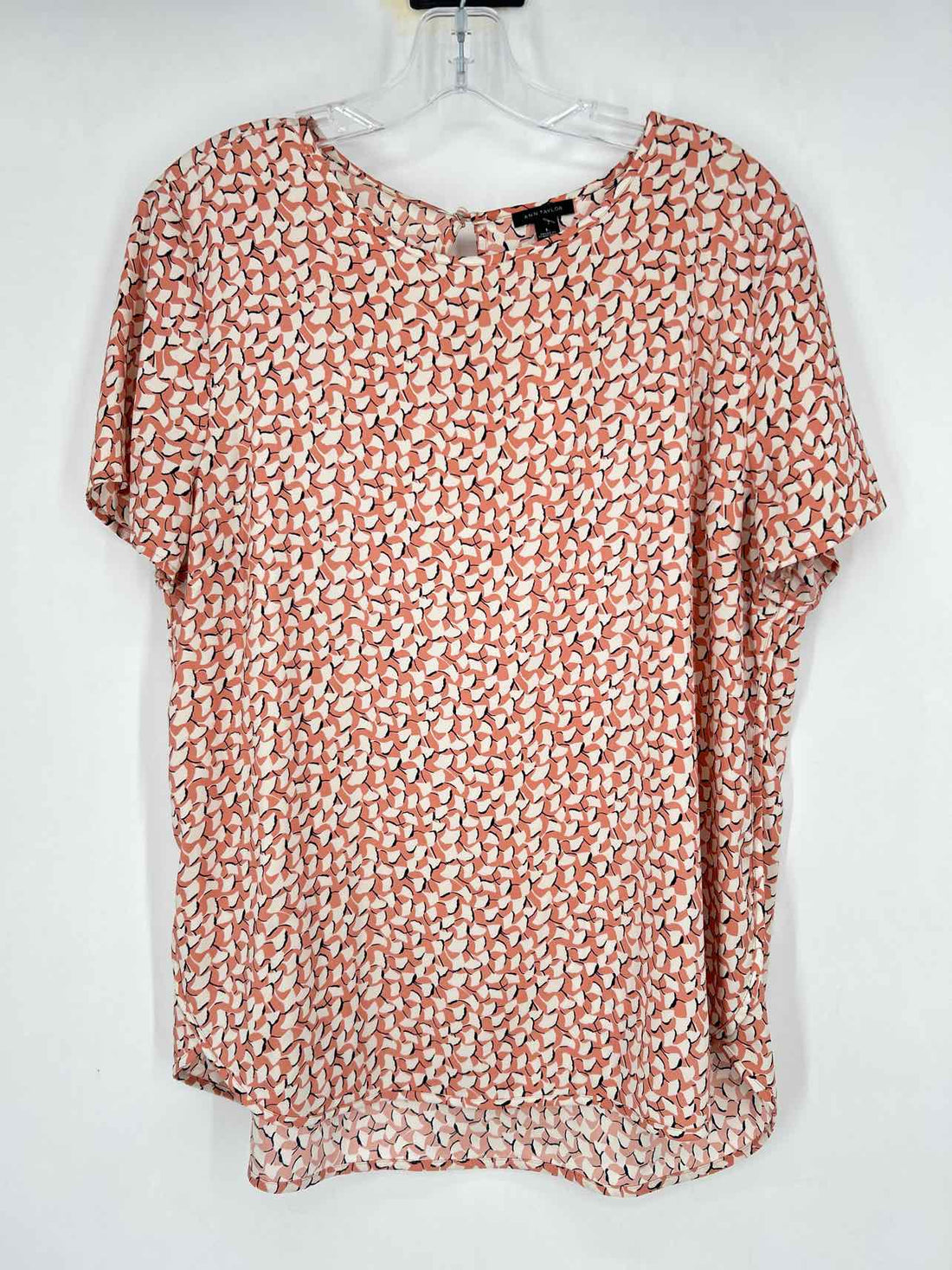Ann Taylor Size L Pink & White Print Short Sleeve