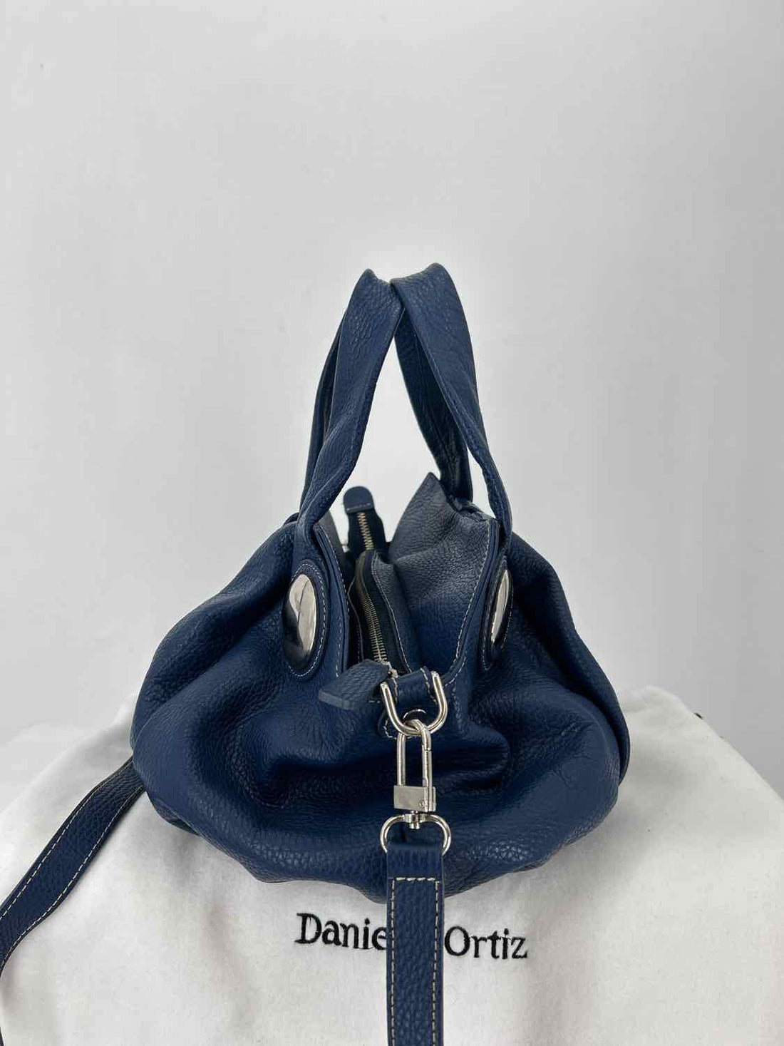 Daniella Ortiz Navy Pebbled Leather Satchel