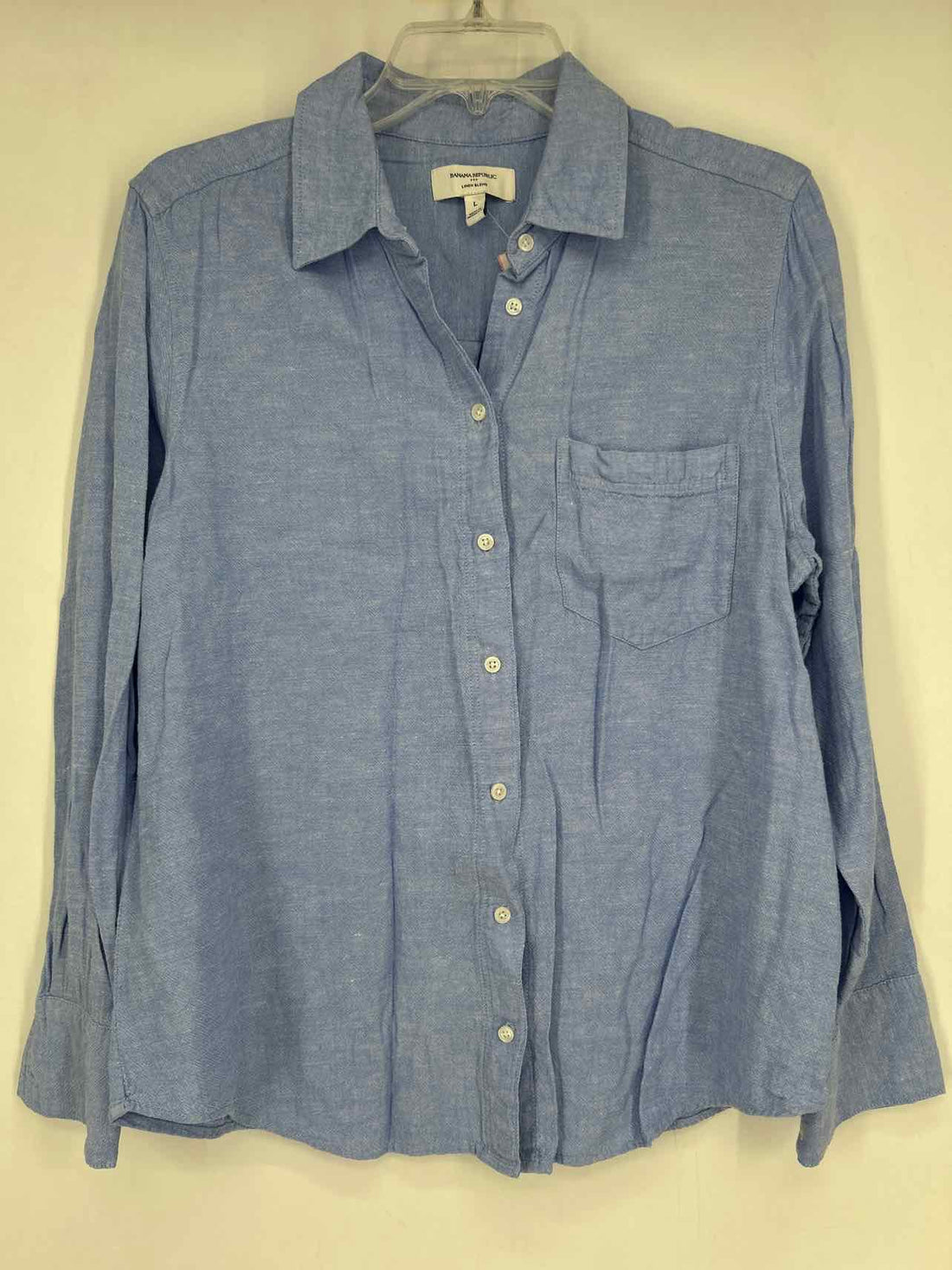 Banana Republic Size L Light Blue Linen Blend Long Sleeve