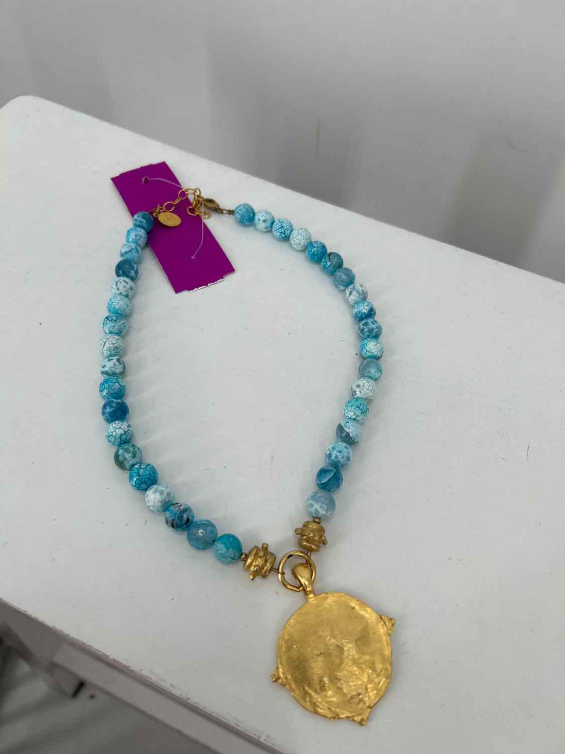 Susan Shaw Agate Aqua & Gold Necklace