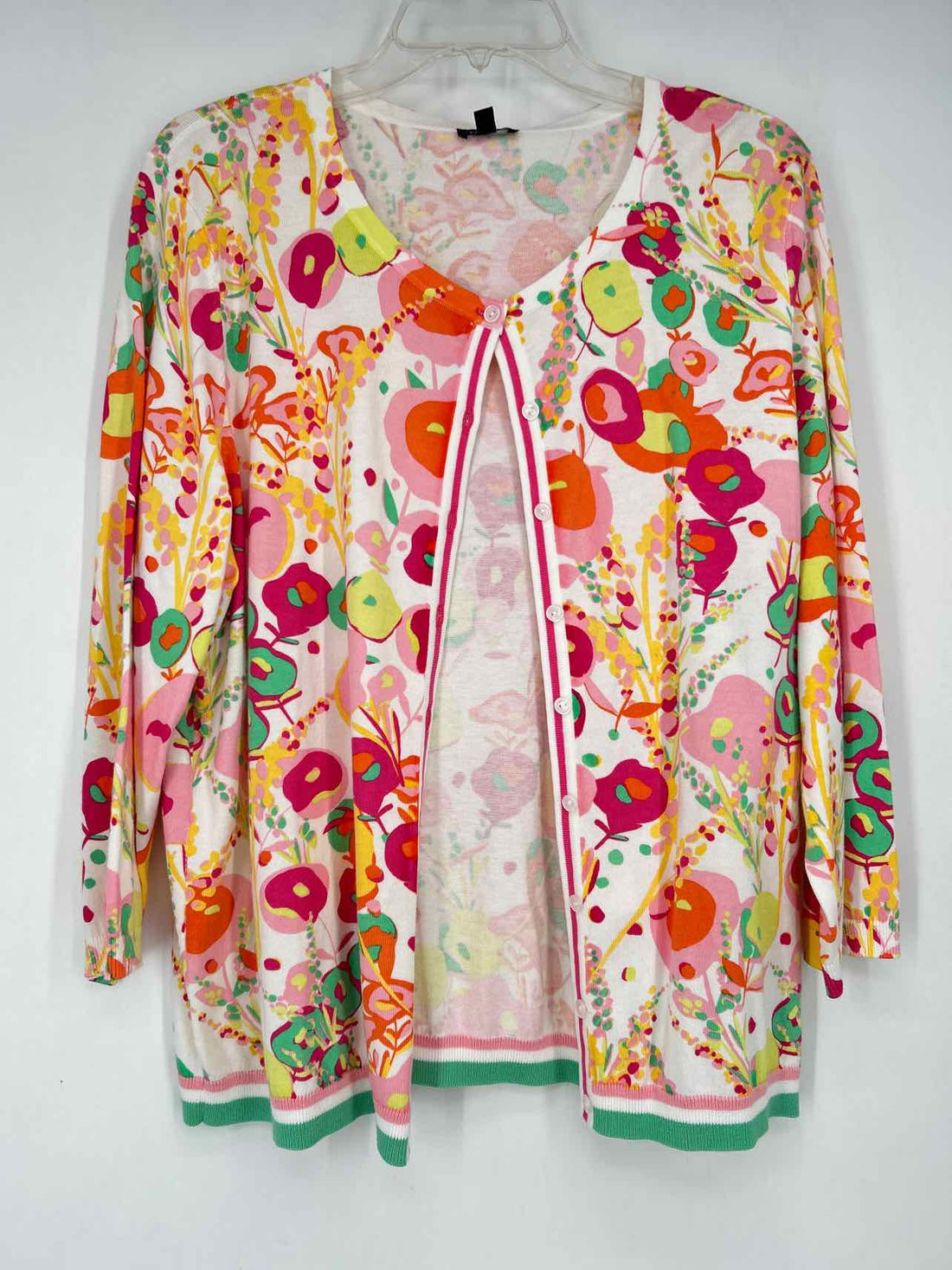 Talbots Size XL White Print Cardigan