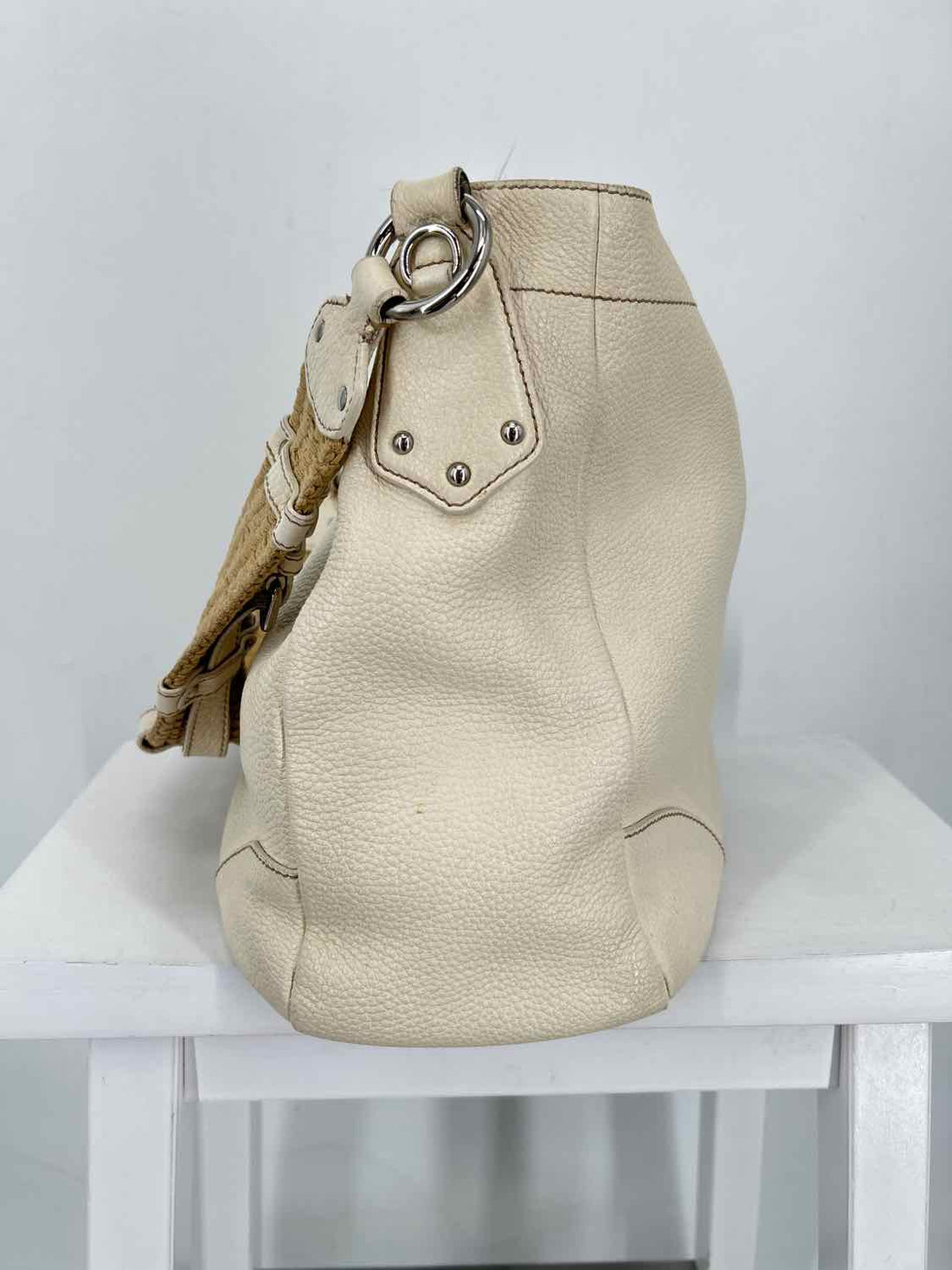 Prada Vitello Daino Leather Hobo Cream LUXURY