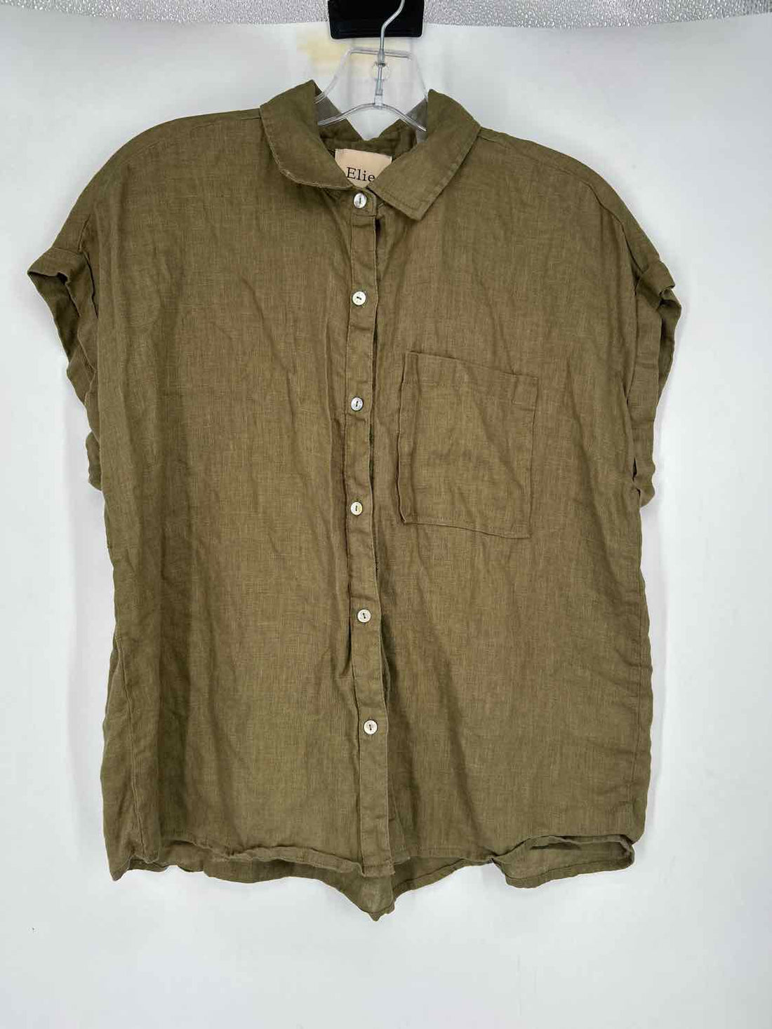 Ellie Size S Green Linen 100% Short Sleeve