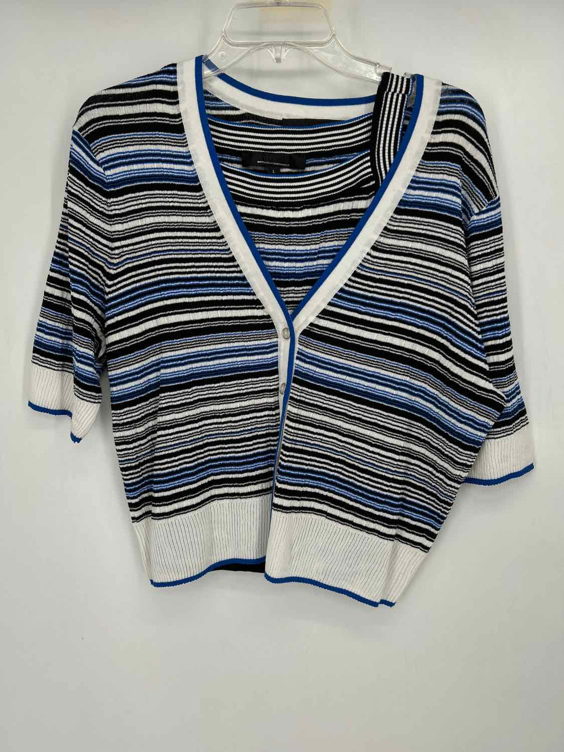 White House Black Market Size L blue & black stripe 2PC Sweater Set