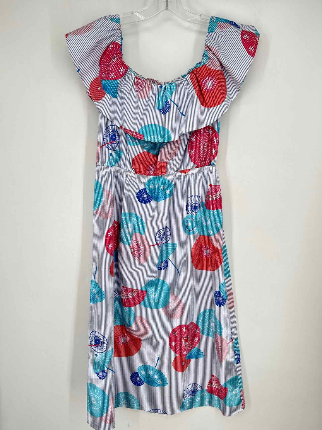 Tori Richard Size L Blue & White Striped Short Sleeve Dress