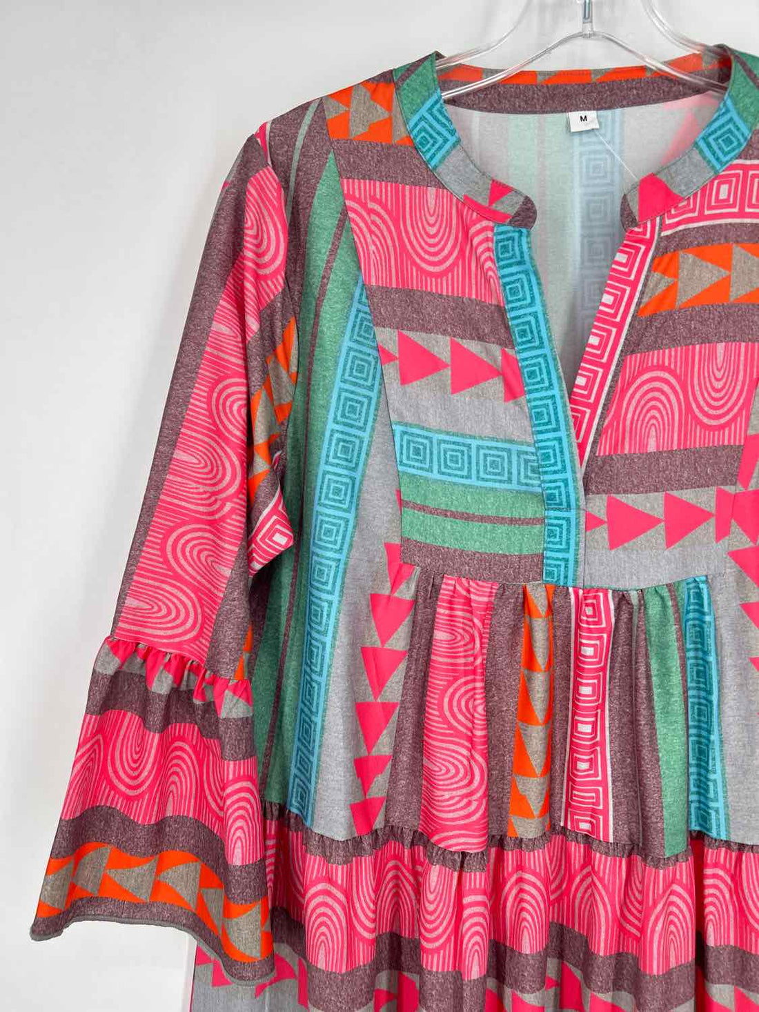 Made With Love Size M Neon Pink Print Long Sleeve Dress