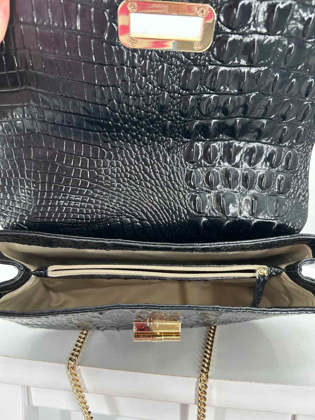 Brahmin Black & Gold Croc Embossed Leather Sold Out Shoulder