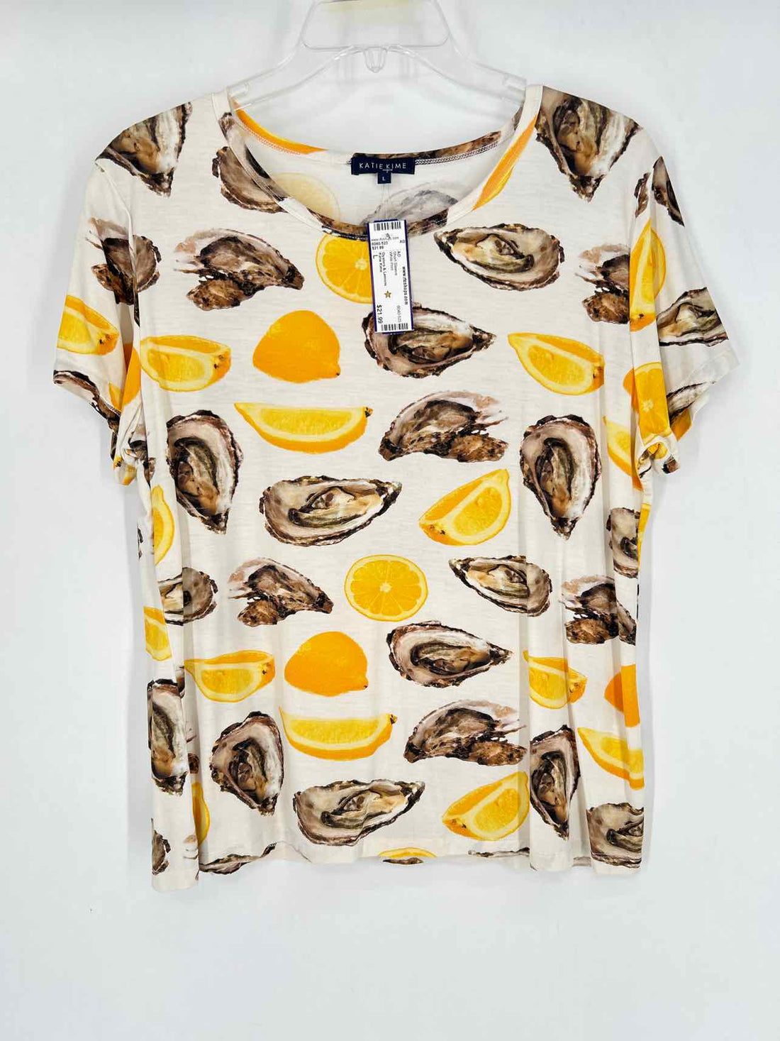 Katie Kime Size L White Print Short Sleeve