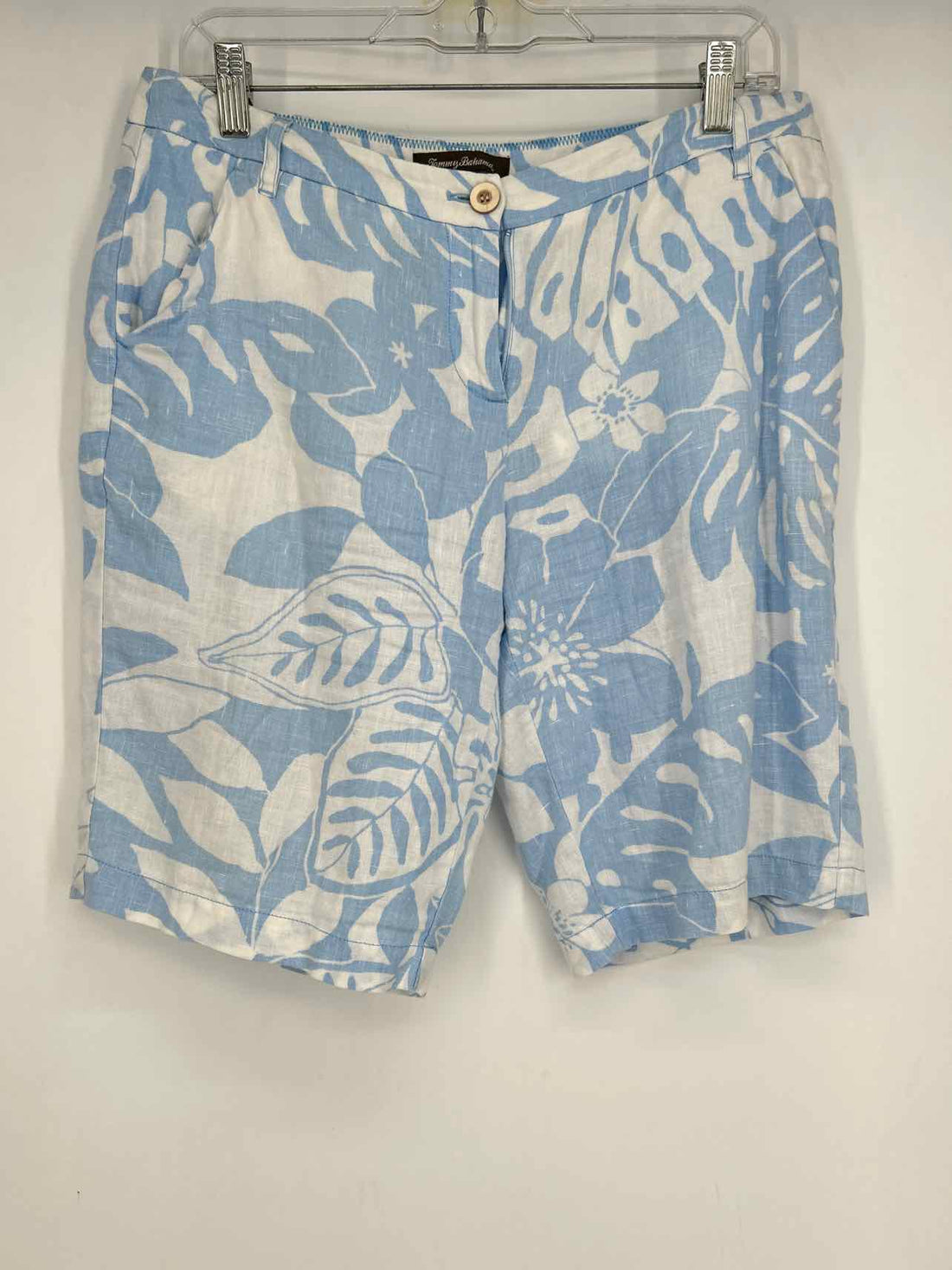 Tommy Bahama Size 6 White & Light Blue Linen Shorts