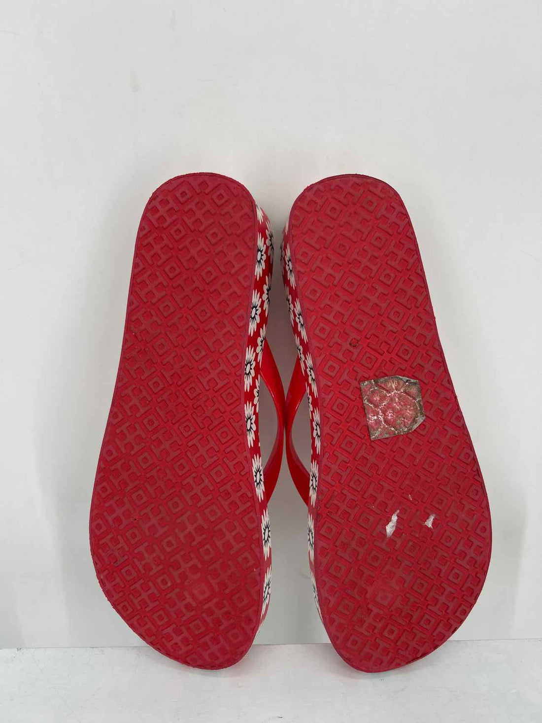 Tory Burch Women Size 10 Red & White Floral Flip Flops