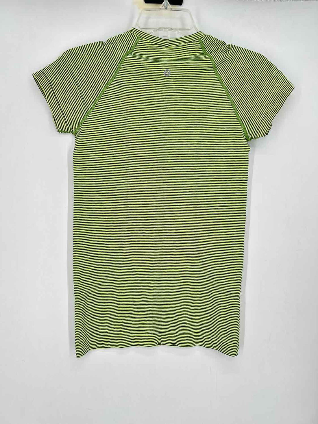 Lululemon Size 6 Green Stripe Short Sleeve Active Tops