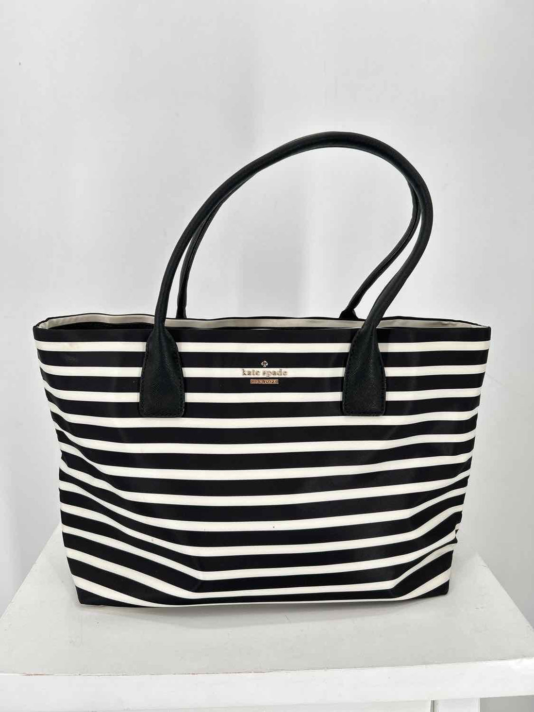 Kate Spade White & Black Striped Nylon Tote