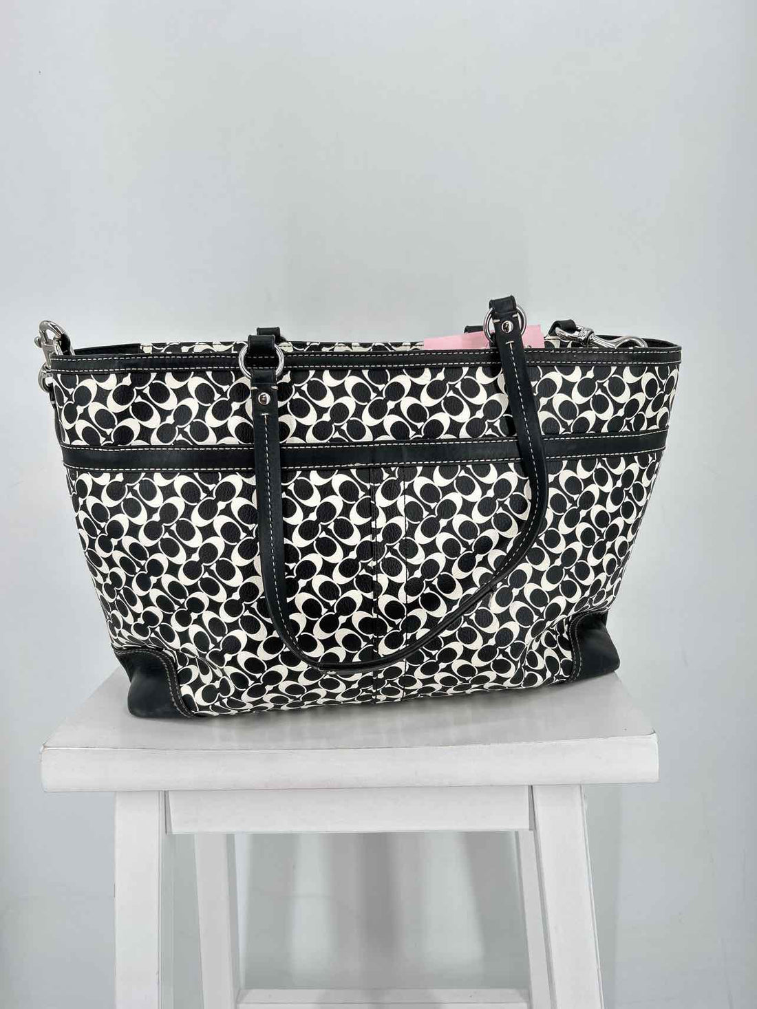Coach Black & White Signature Leather As Is Tote