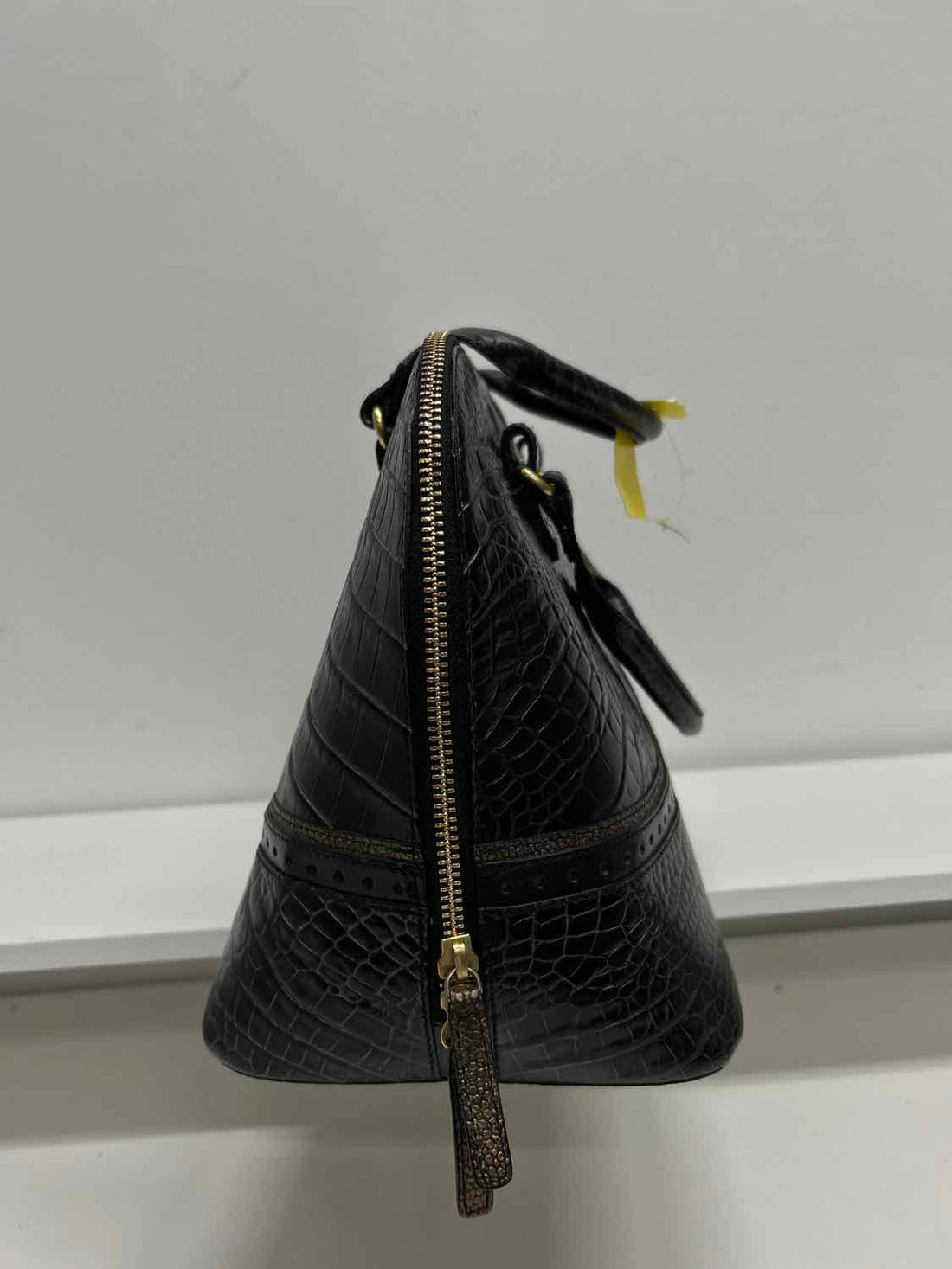 Brahmin Black & Bronze Croc Embossed Leather Pre Owned Satchel