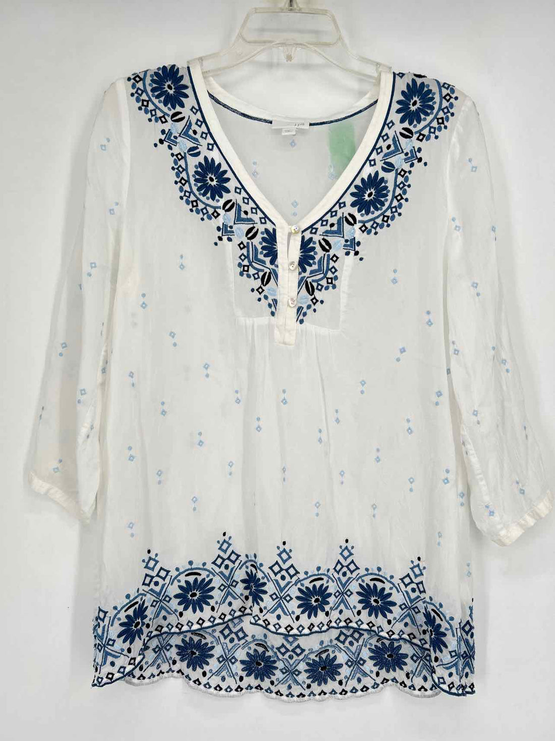 J Jill Size S White & Blue Embroidered Long Sleeve
