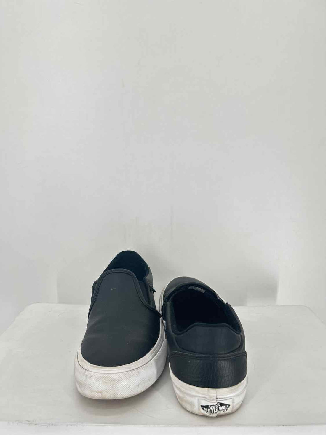 Vans Women Size 6 Black Leather Slip On Sneakers