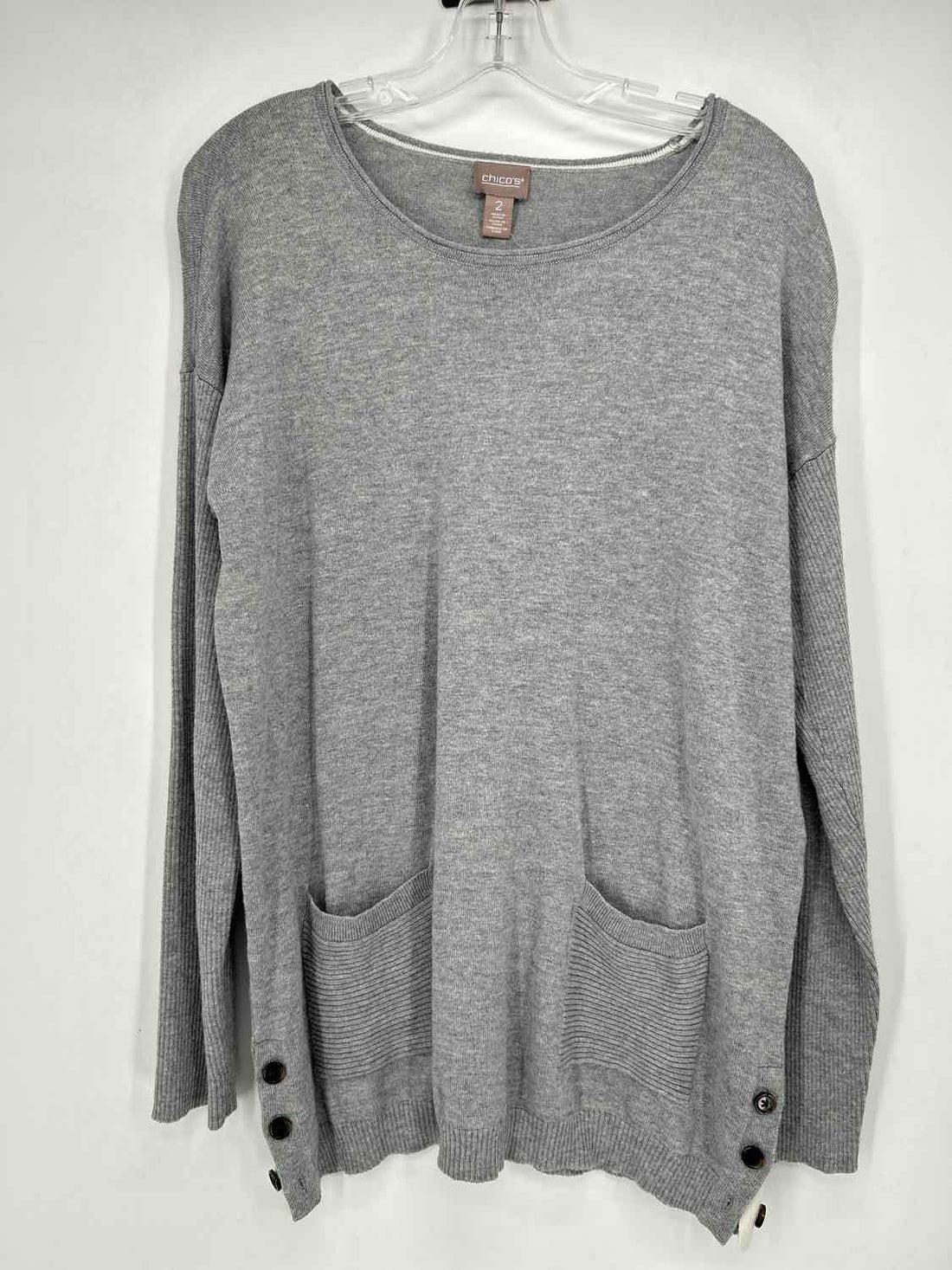 Chicos Size 2(L) Light Gray Sweater
