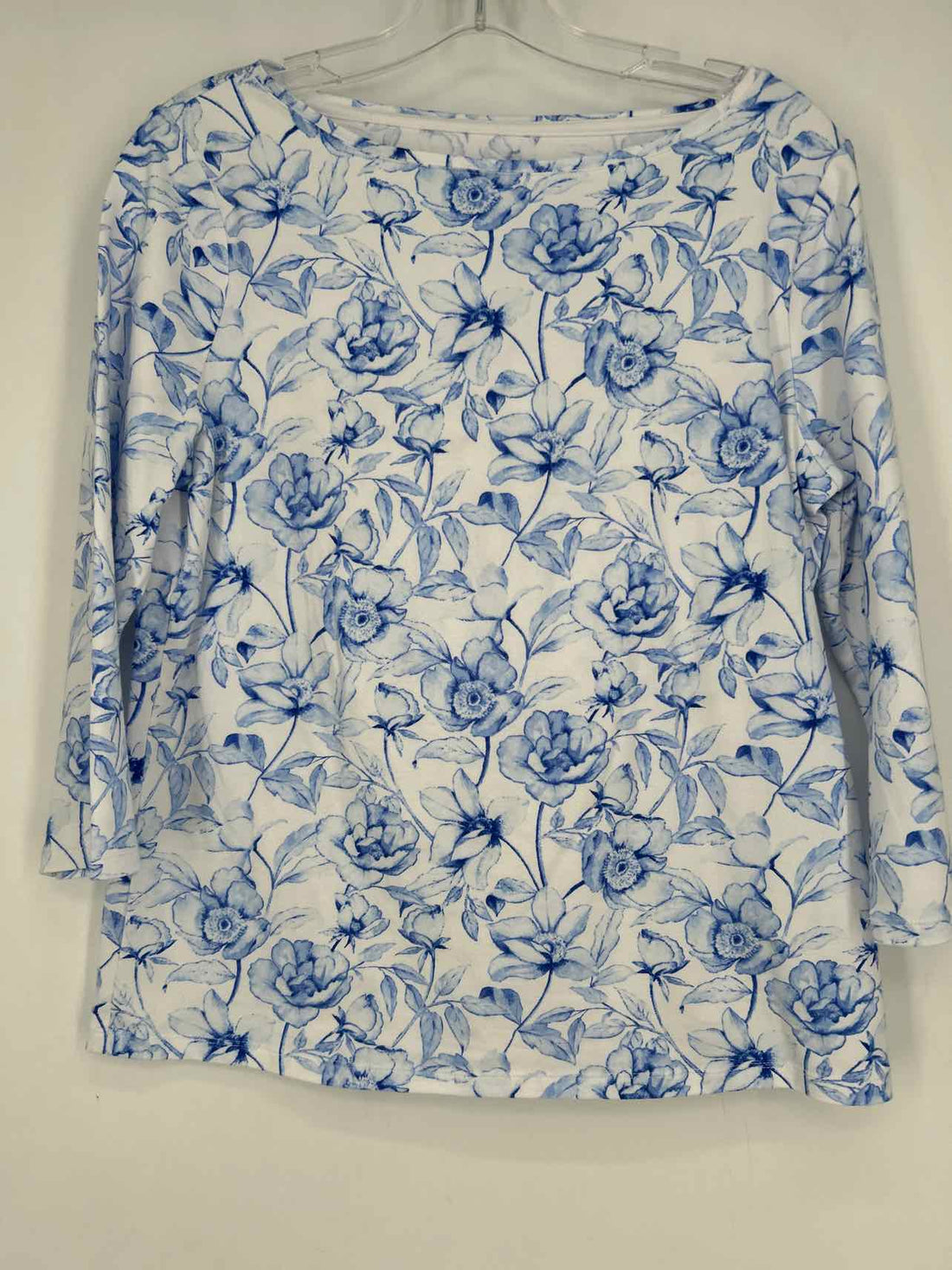 Talbots Size LP White & Blue Floral Long Sleeve