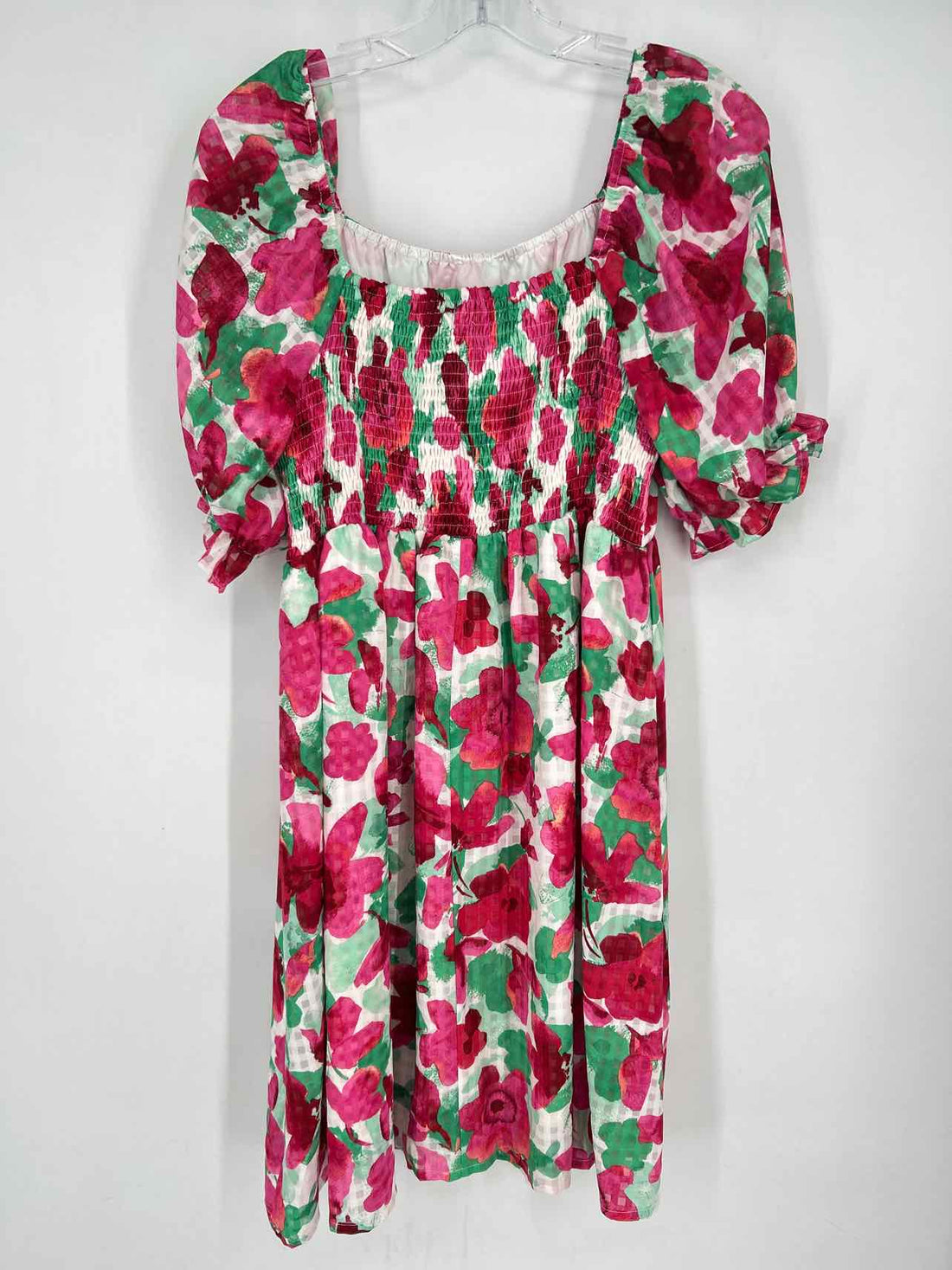 And The Why Size 2X Green & Pink Floral Short Sleeve Dress