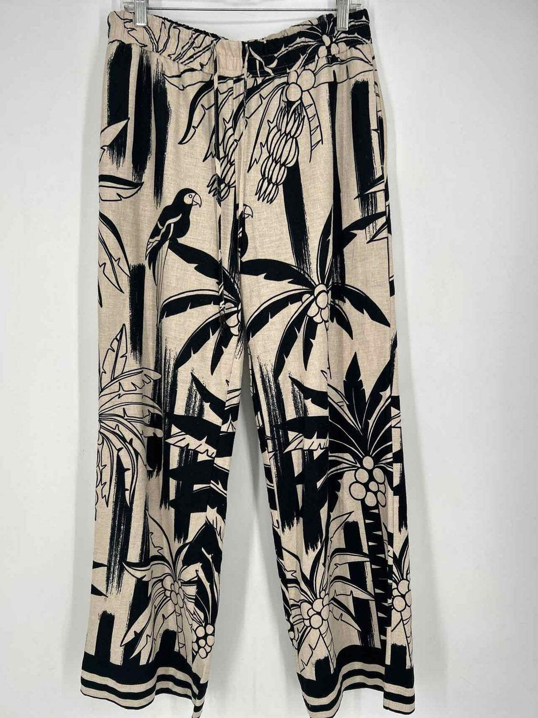 Rachel Zoe Size M Beige & Black Print Pants