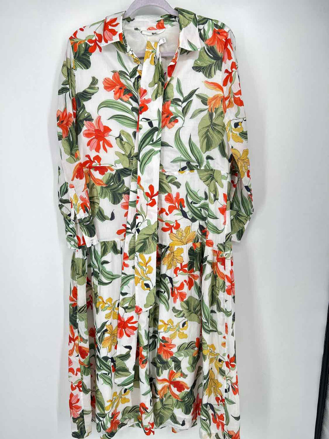 Chicos Size .5(M) White Floral Long Sleeve Dress