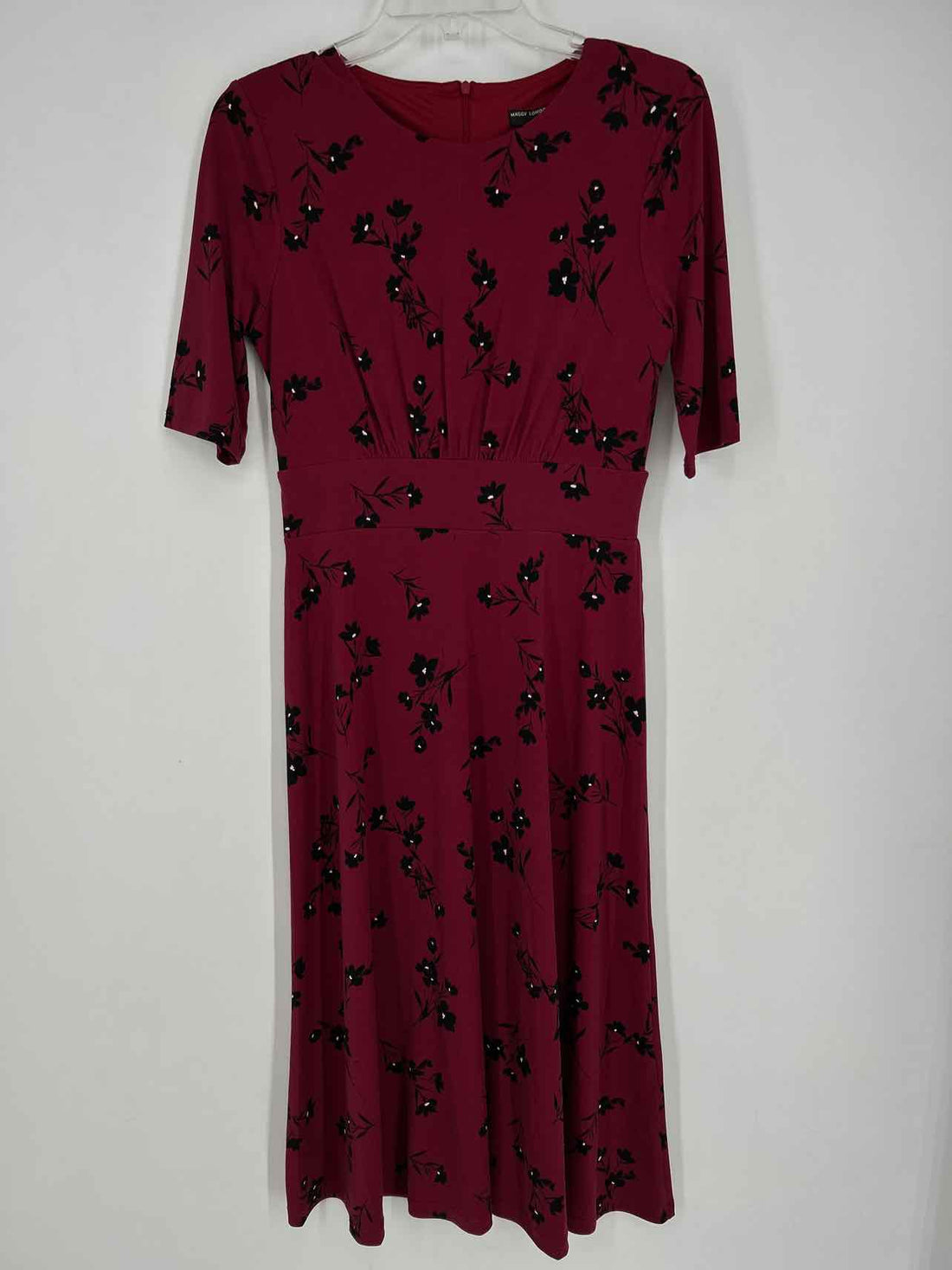 Maggy London Size 4 Burgandy & Black Floral Short Sleeve Dress