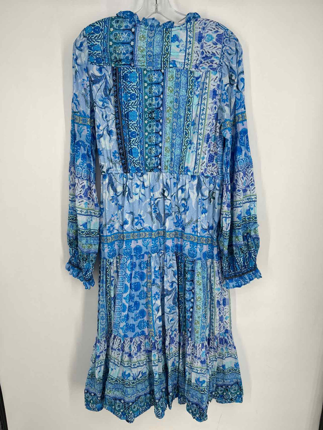Hale Bob Size L Blue Print Long Sleeve Dress