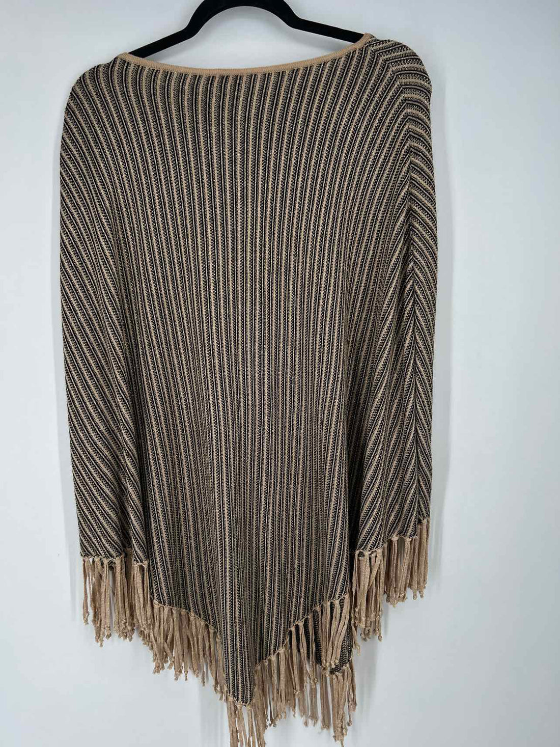 Chicos Size L/XL Black & Tan Striped Shimmer Poncho