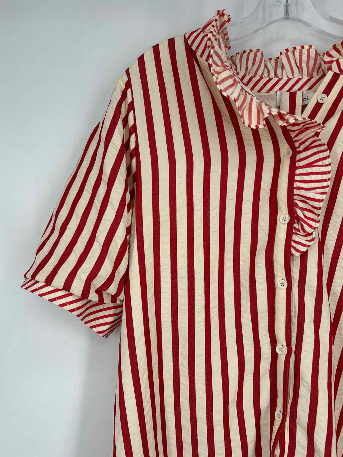 & Merci Size L Red & Cream Stripe Short Sleeve Dress