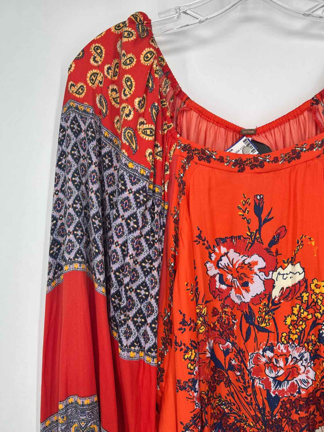 Free People Size S Orange & Blue Print Long Sleeve