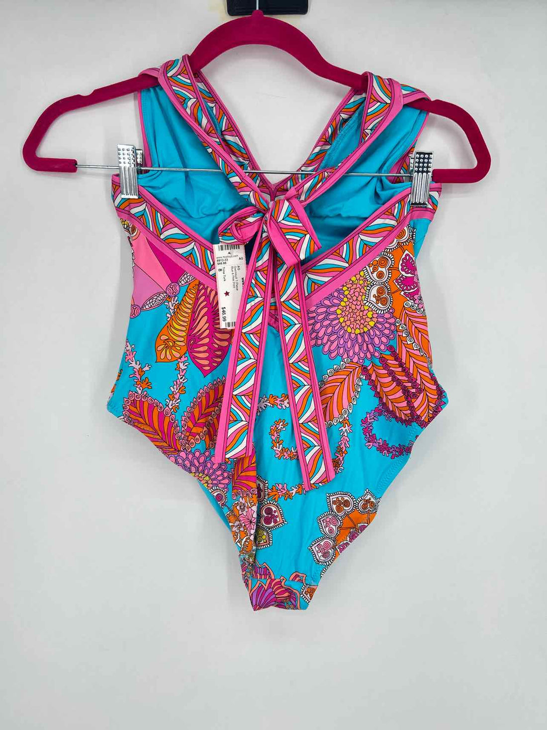 Trina Turk Size 8 Blue & Pink Print Swimsuit 1 Piece