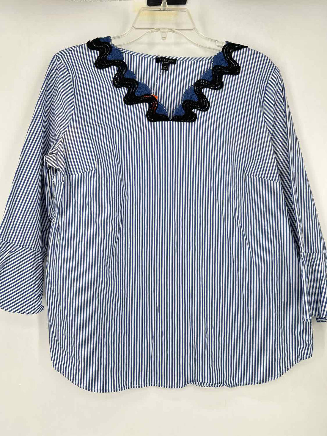 Talbots Size M Blue & White Striped Embroidered Long Sleeve