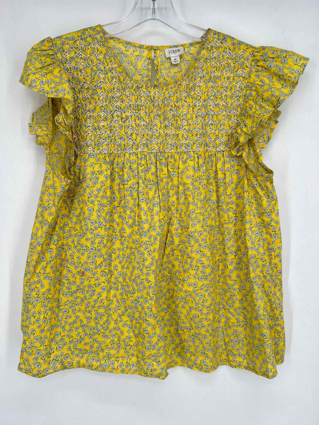 J Crew Size M Yellow & Blue Floral Short Sleeve