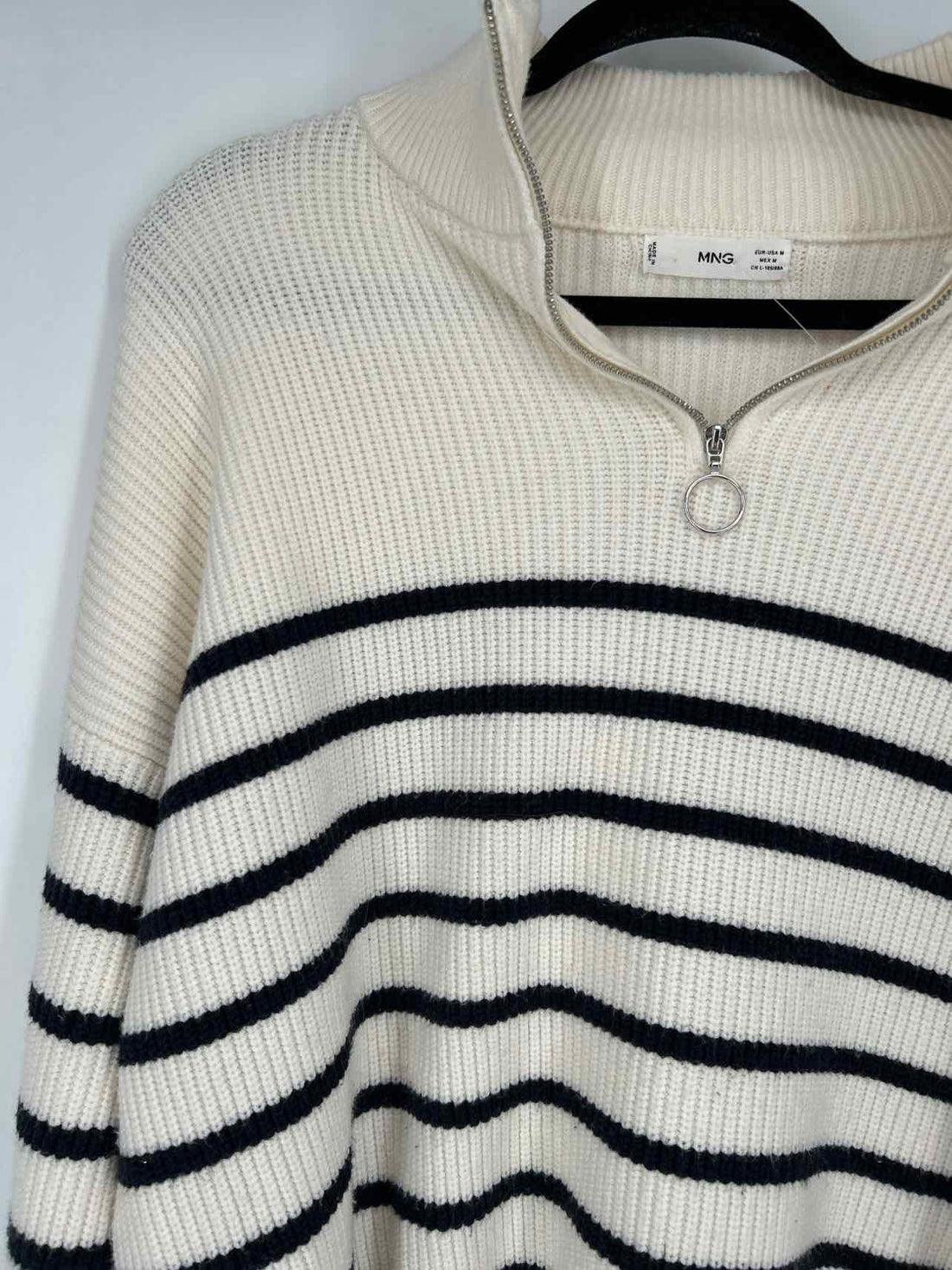 MNG Size M White & Navy Striped Sweater