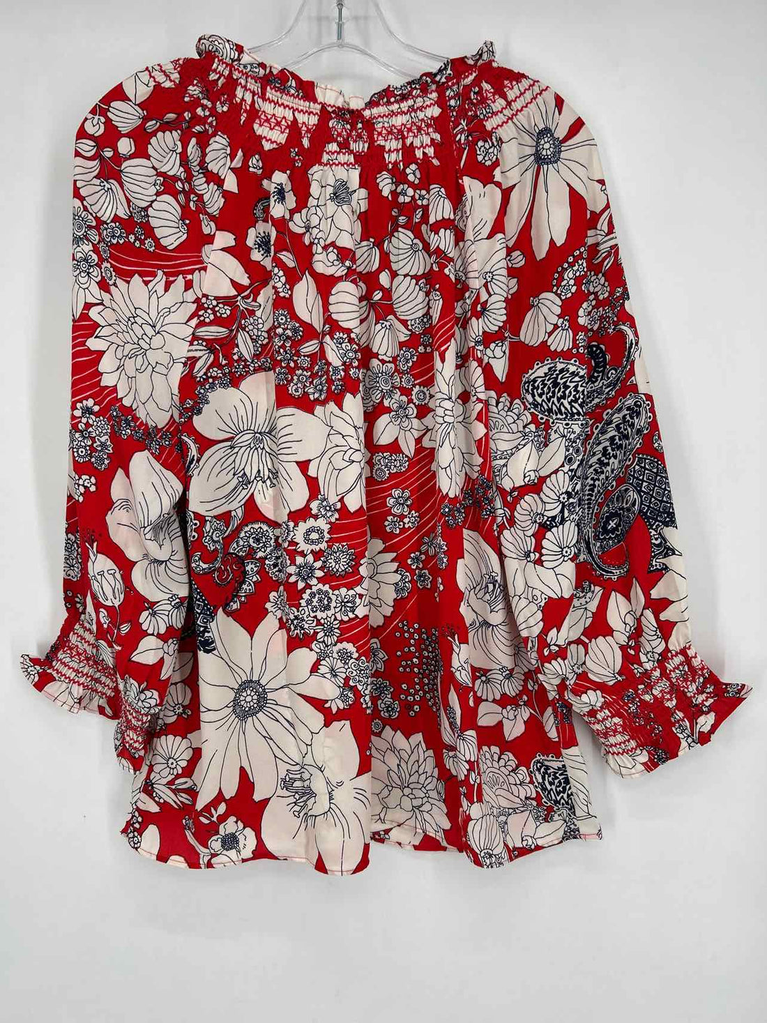 Talbots Size L Red White & Navy Floral Long Sleeve