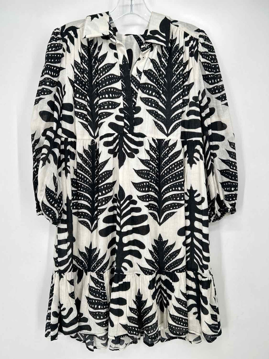 Allison Size XS White & Black Print Cotton Long Sleeve Dress