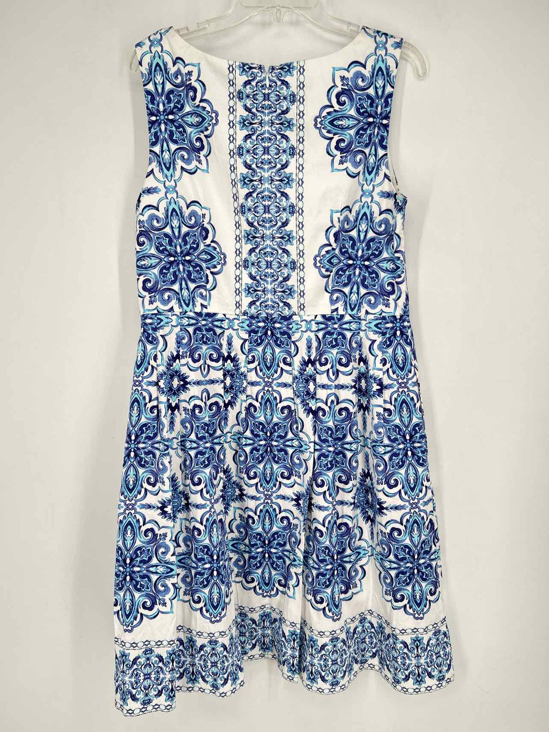 Talbots Size 12 White & Blue Print Sleeveless Dress