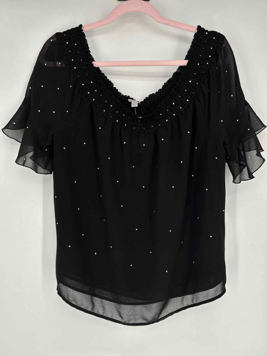 Guess Size XL Black Embellished Short Sleeve